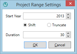 The Project Range Settings window